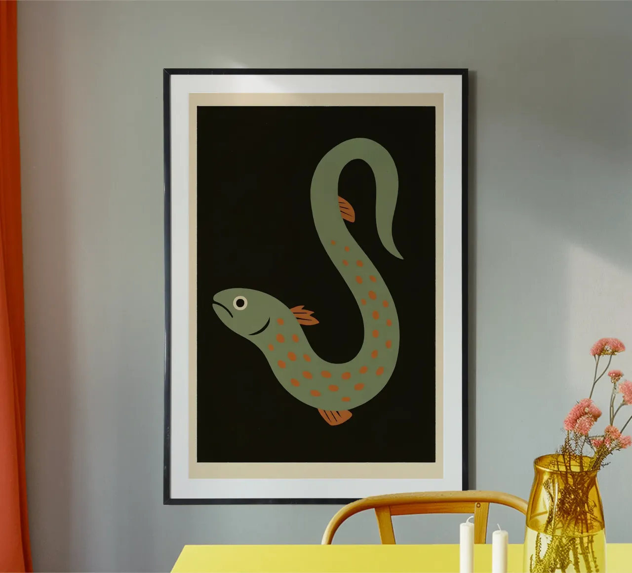 Gentle Green Eel – Minimalist Ocean Print poster con telaio in plastica da Tide & Texture