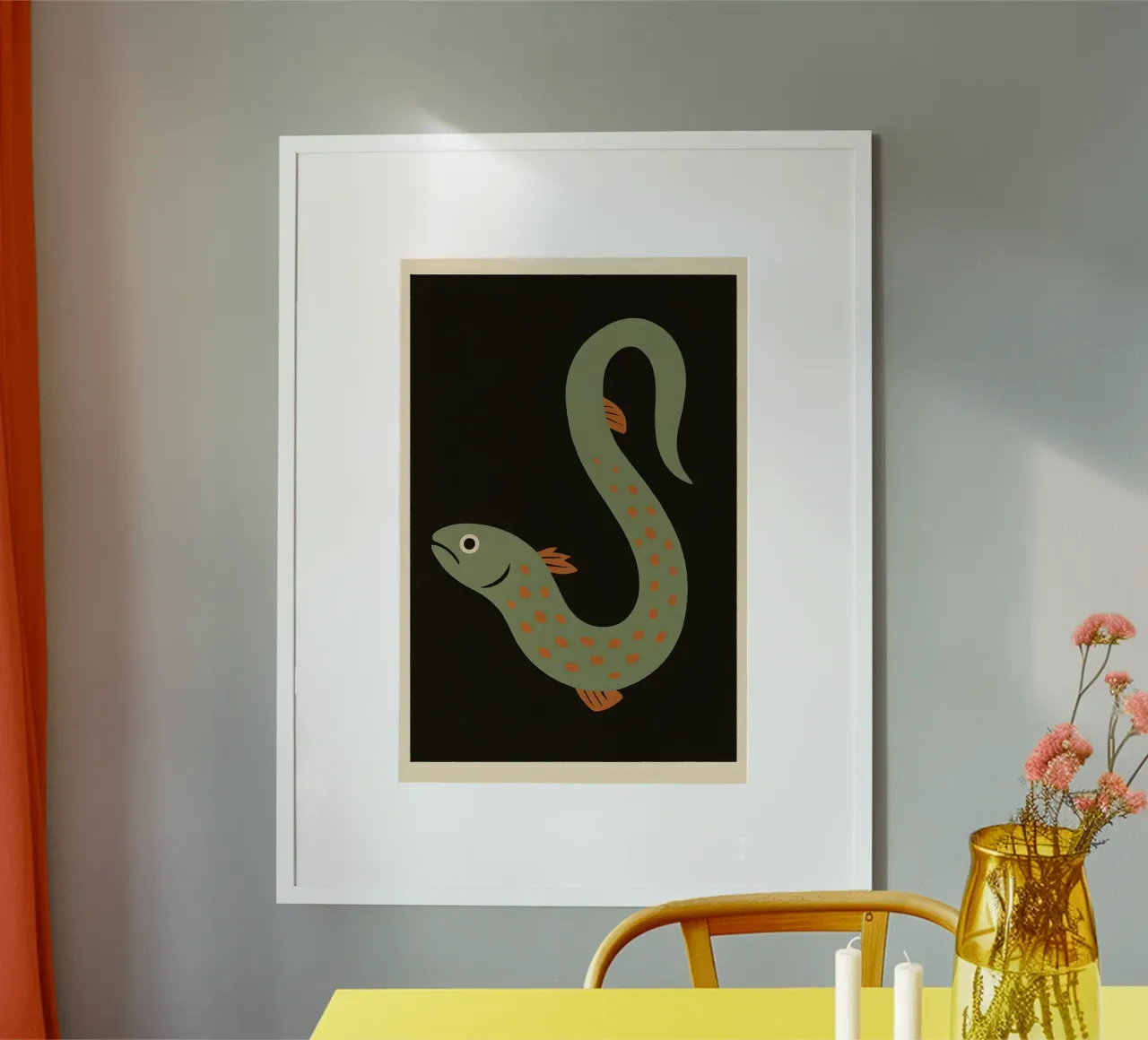 Gentle Green Eel – Minimalist Ocean Print poster con telaio in plastica da Tide & Texture