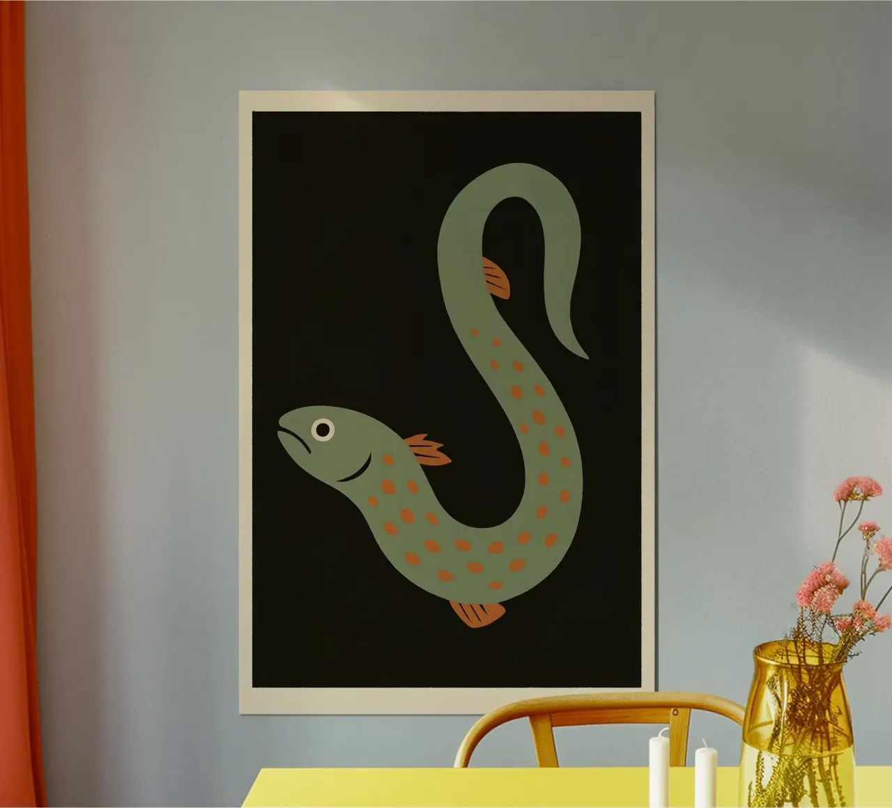Gentle Green Eel – Minimalist Ocean Print poster con telaio in plastica da Tide & Texture