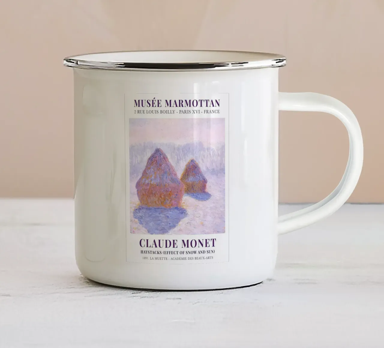 Monet Haystacks Effect of Snow and Sun 1891 enamel mug by Jam Poster
