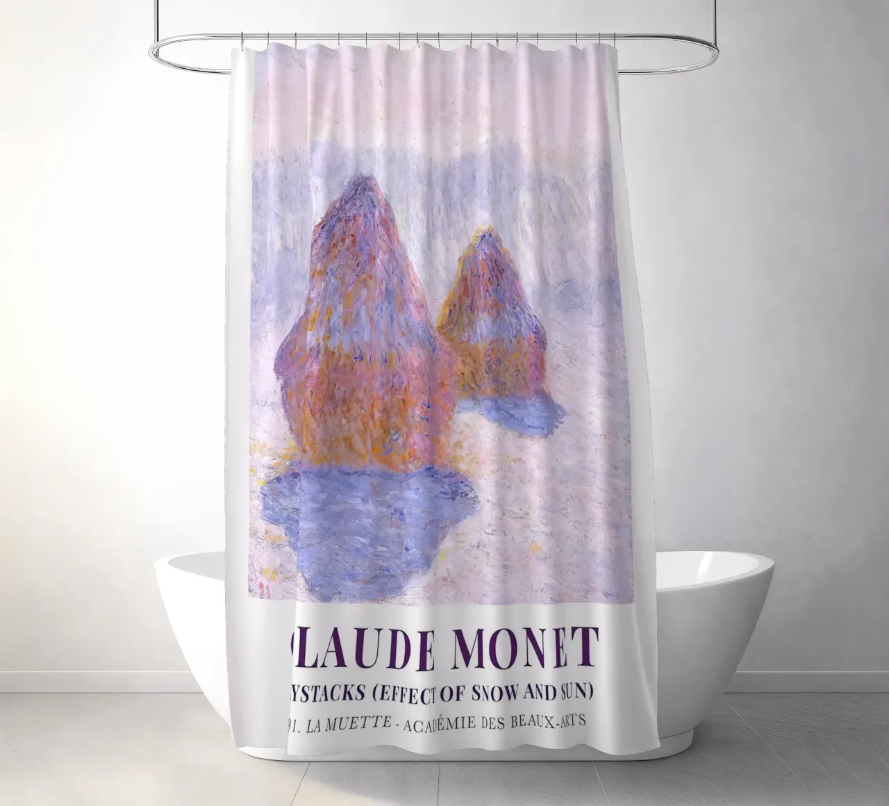 Monet Haystacks Effect of Snow and Sun 1891 shower curtain by Jam Poster