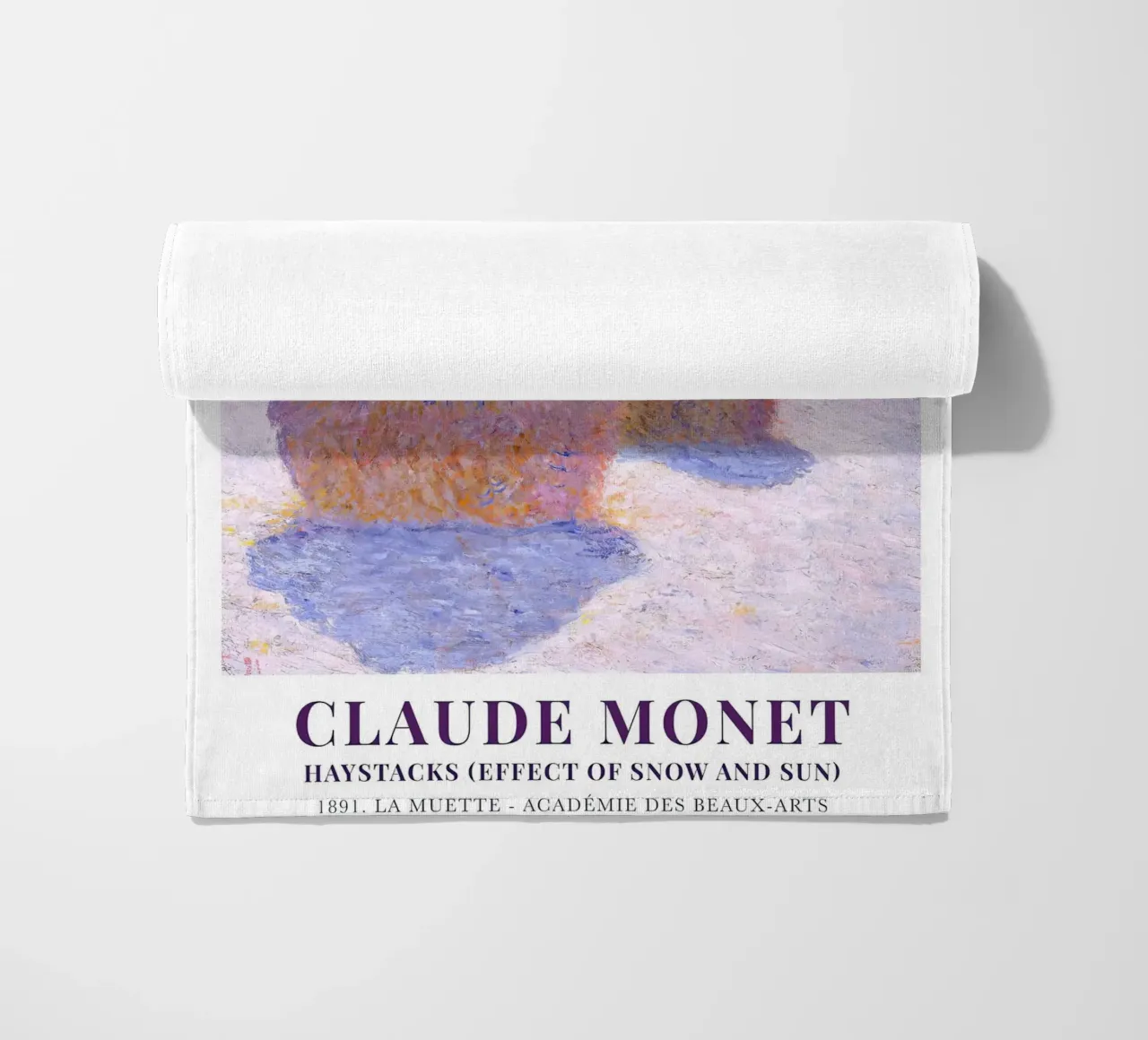 Monet Haystacks Effect of Snow and Sun 1891 beach towel by Jam Poster
