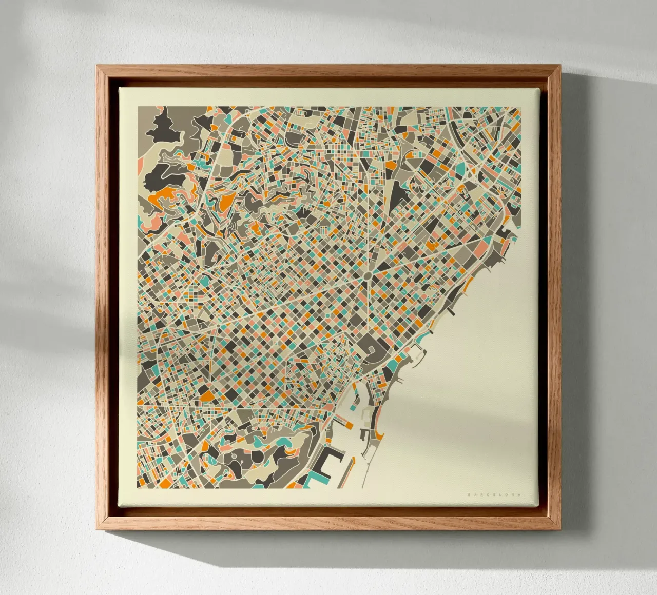 Barcelona Kaart canvas met Baklijst van Jazzberry Blue