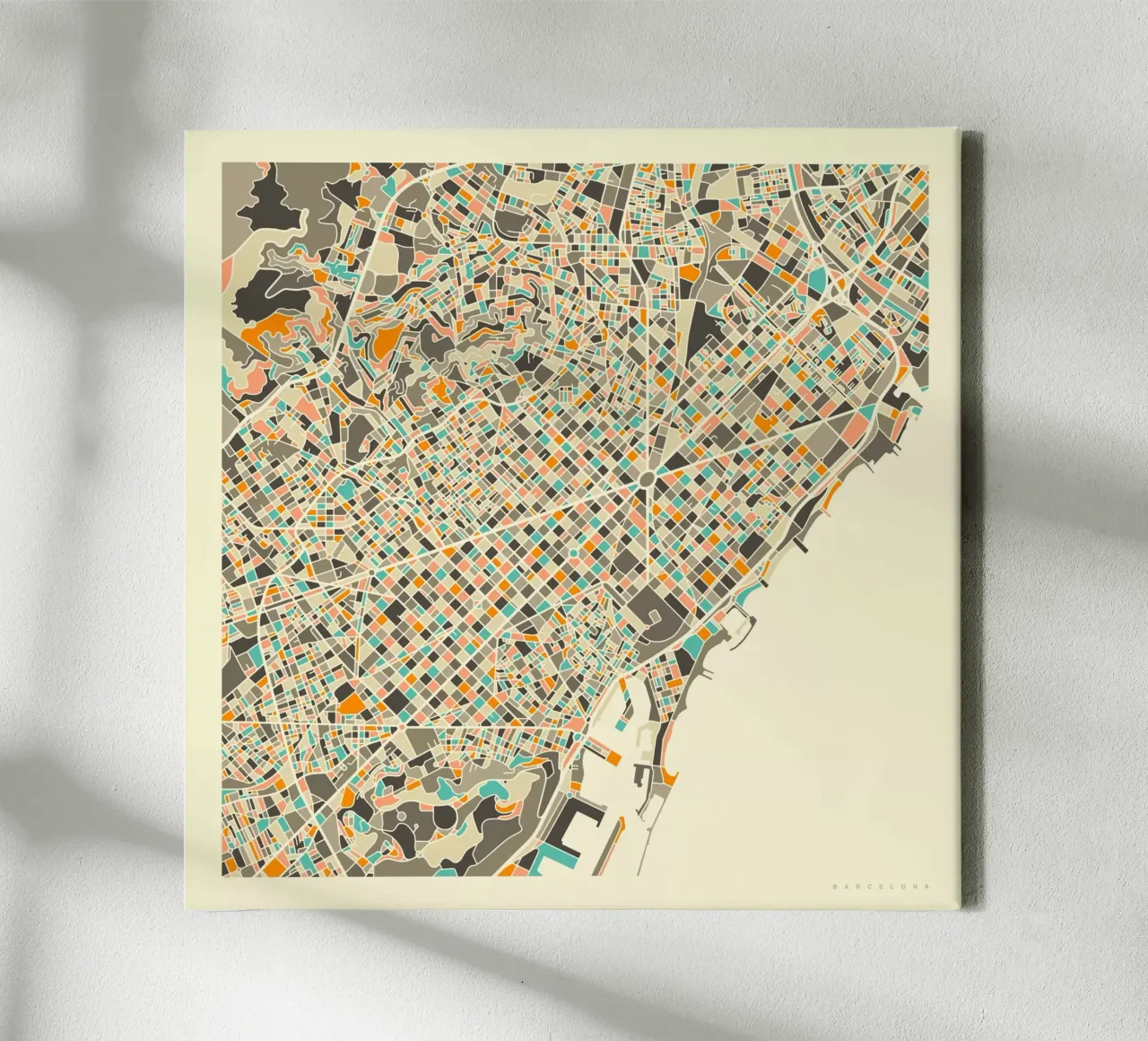 Barcelona Kaart canvas met Baklijst van Jazzberry Blue