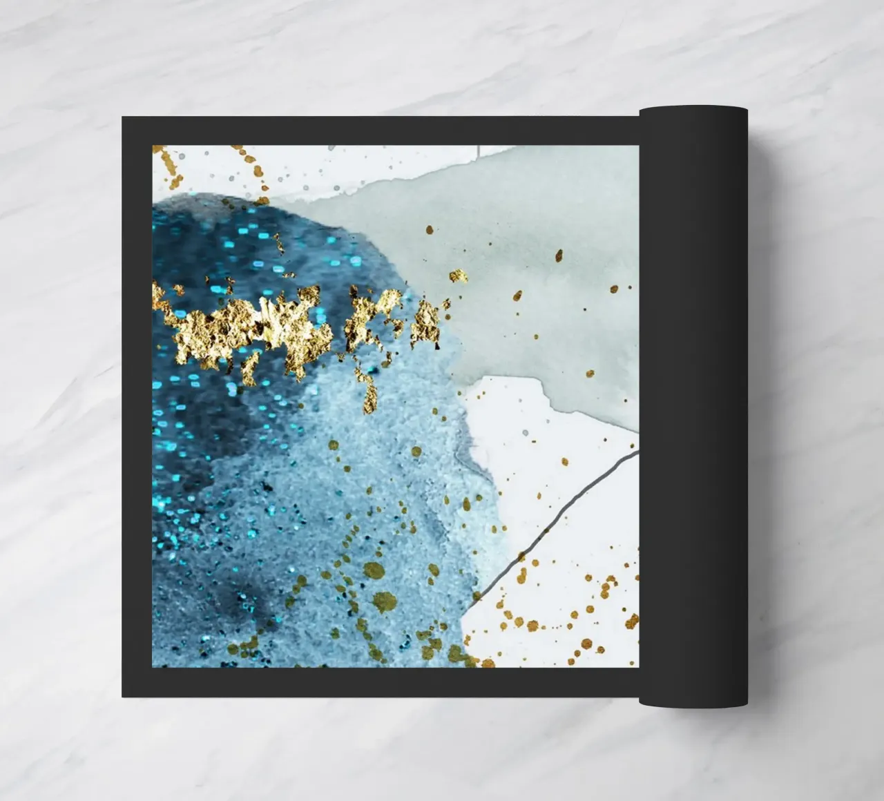 gold and blue abstract art zerbino da vintageshop