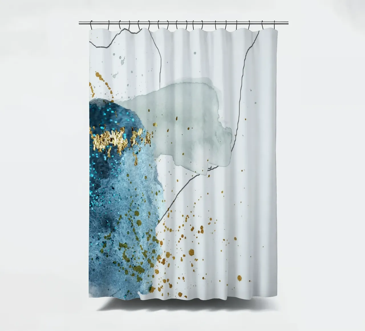 gold and blue abstract art shower curtain by vintageshop