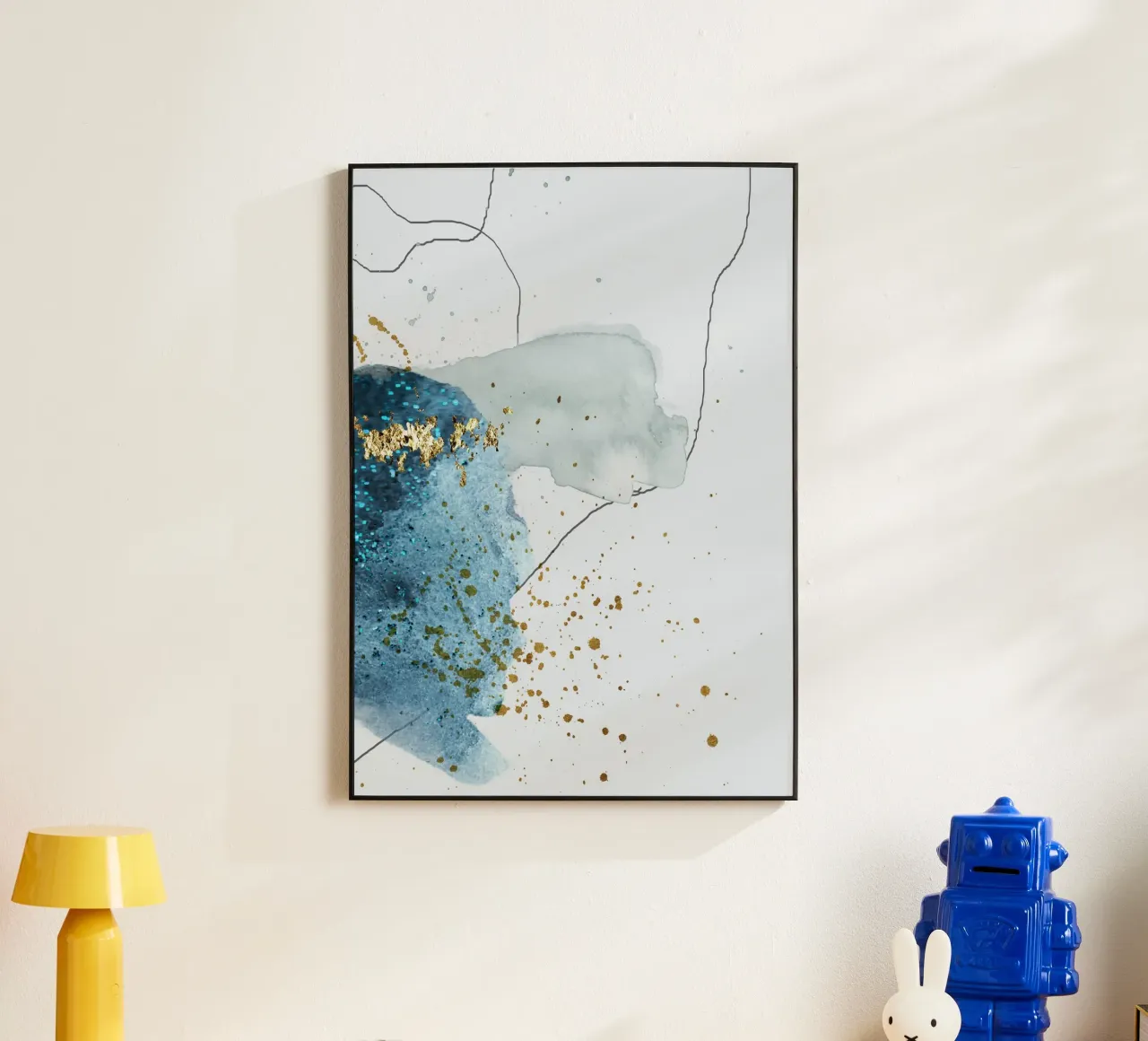 gold and blue abstract art alluminio dibond da vintageshop