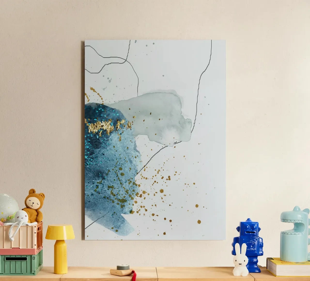 gold and blue abstract art alluminio dibond da vintageshop