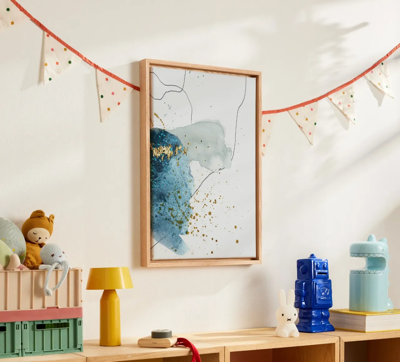 gold and blue abstract art tela da vintageshop