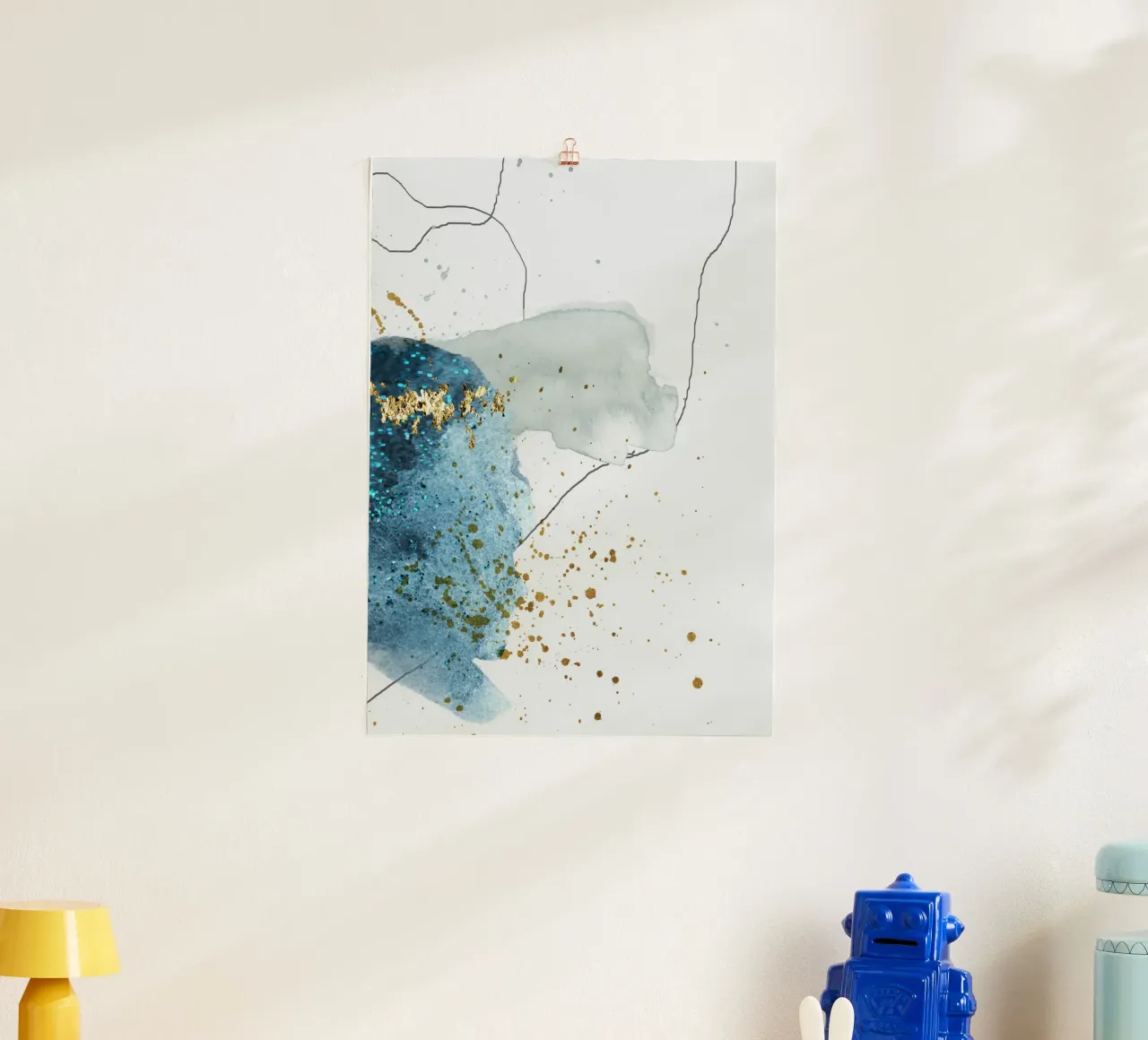 gold and blue abstract art poster by vintageshop