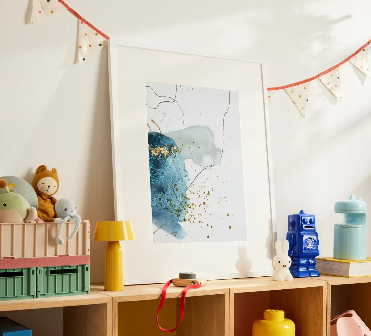 gold and blue abstract art poster by vintageshop