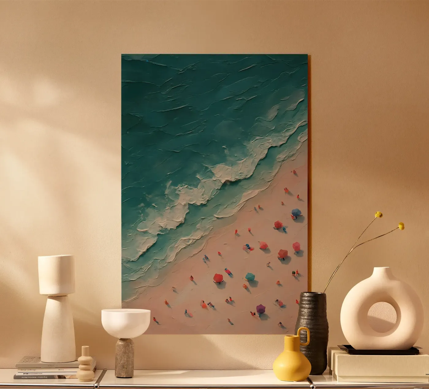 Pastel Beachscape with Umbrella Array acryl van Tide & Texture