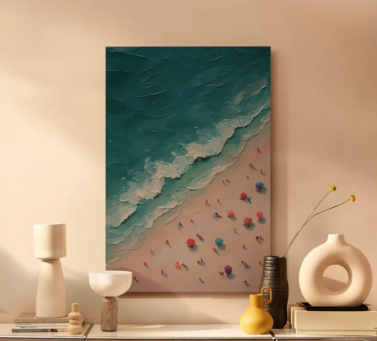 Pastel Beachscape with Umbrella Array alluminio dibond da Tide & Texture