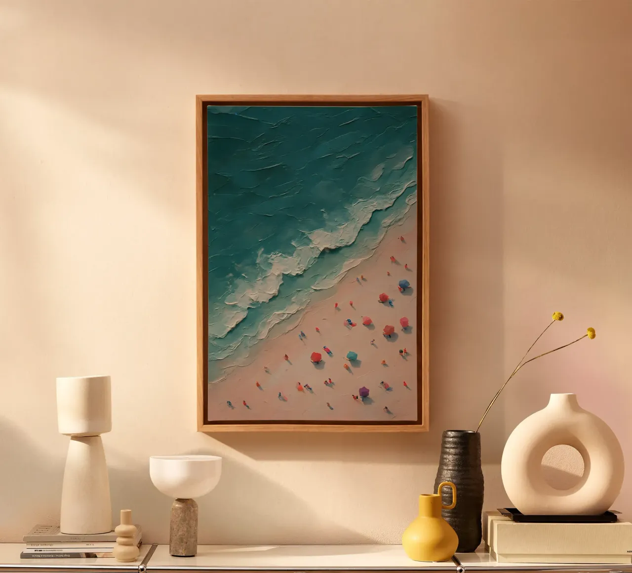 Pastel Beachscape with Umbrella Array tela da Tide & Texture