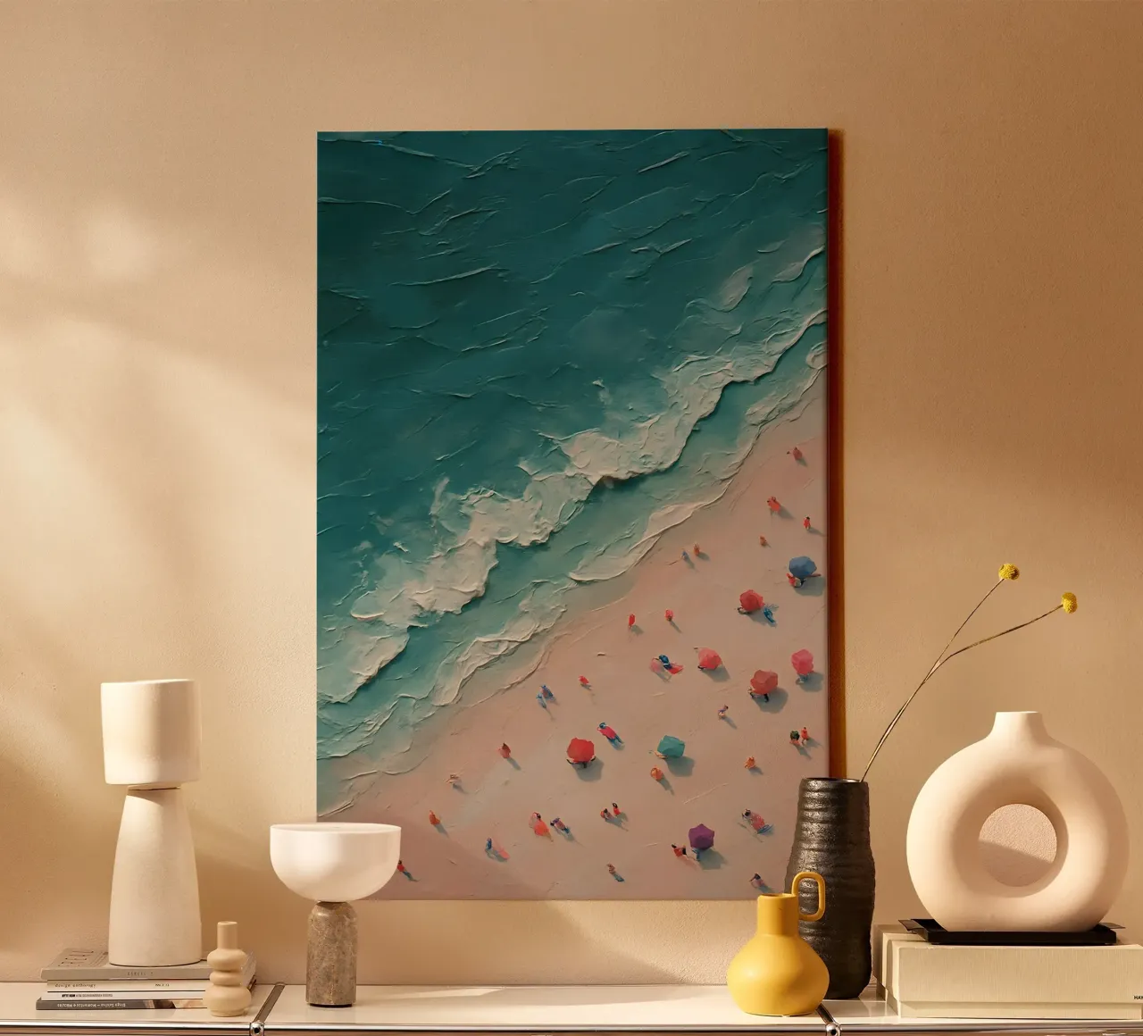 Pastel Beachscape with Umbrella Array tela da Tide & Texture