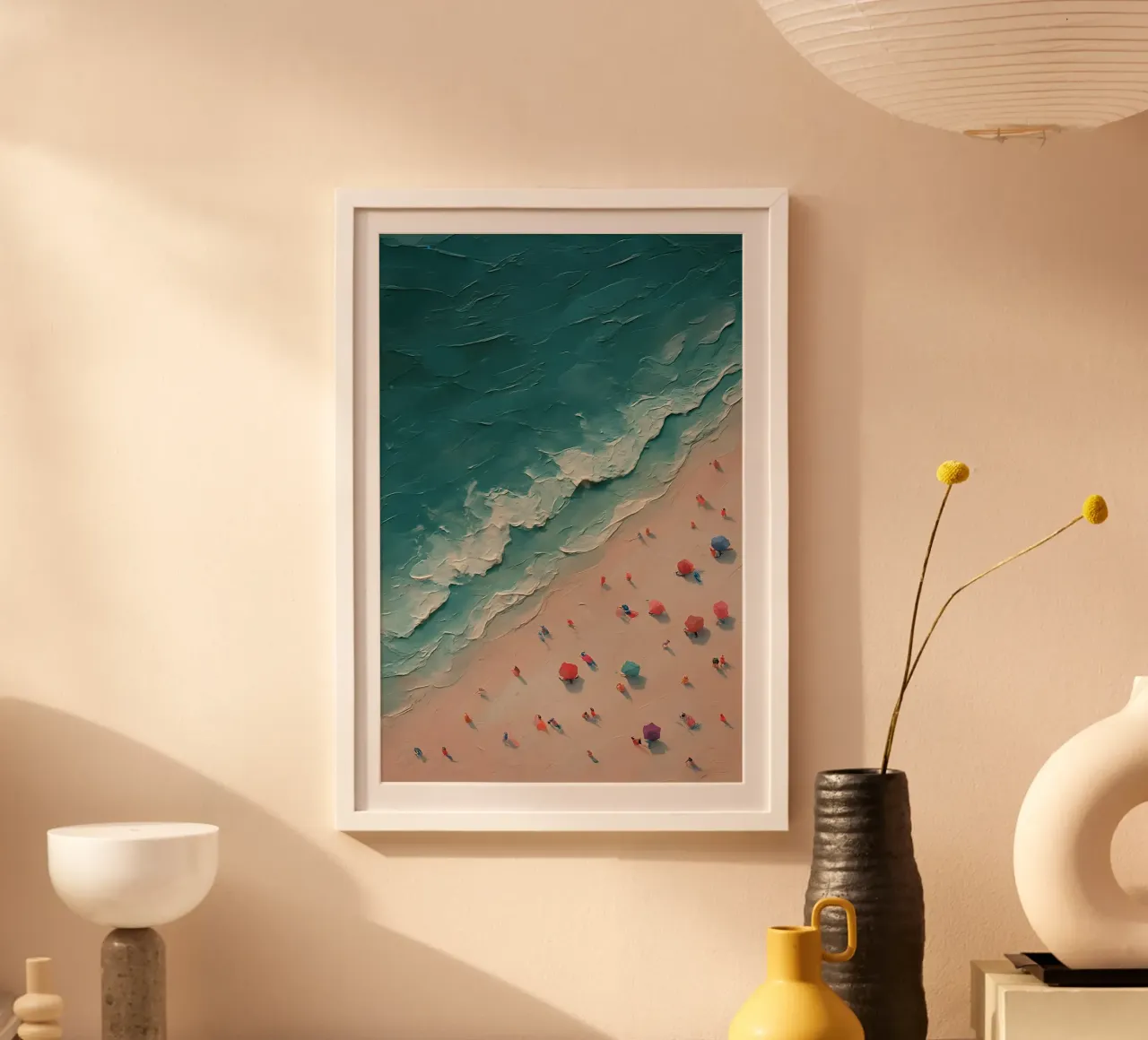 Pastel Beachscape with Umbrella Array carta hahnemühle da Tide & Texture