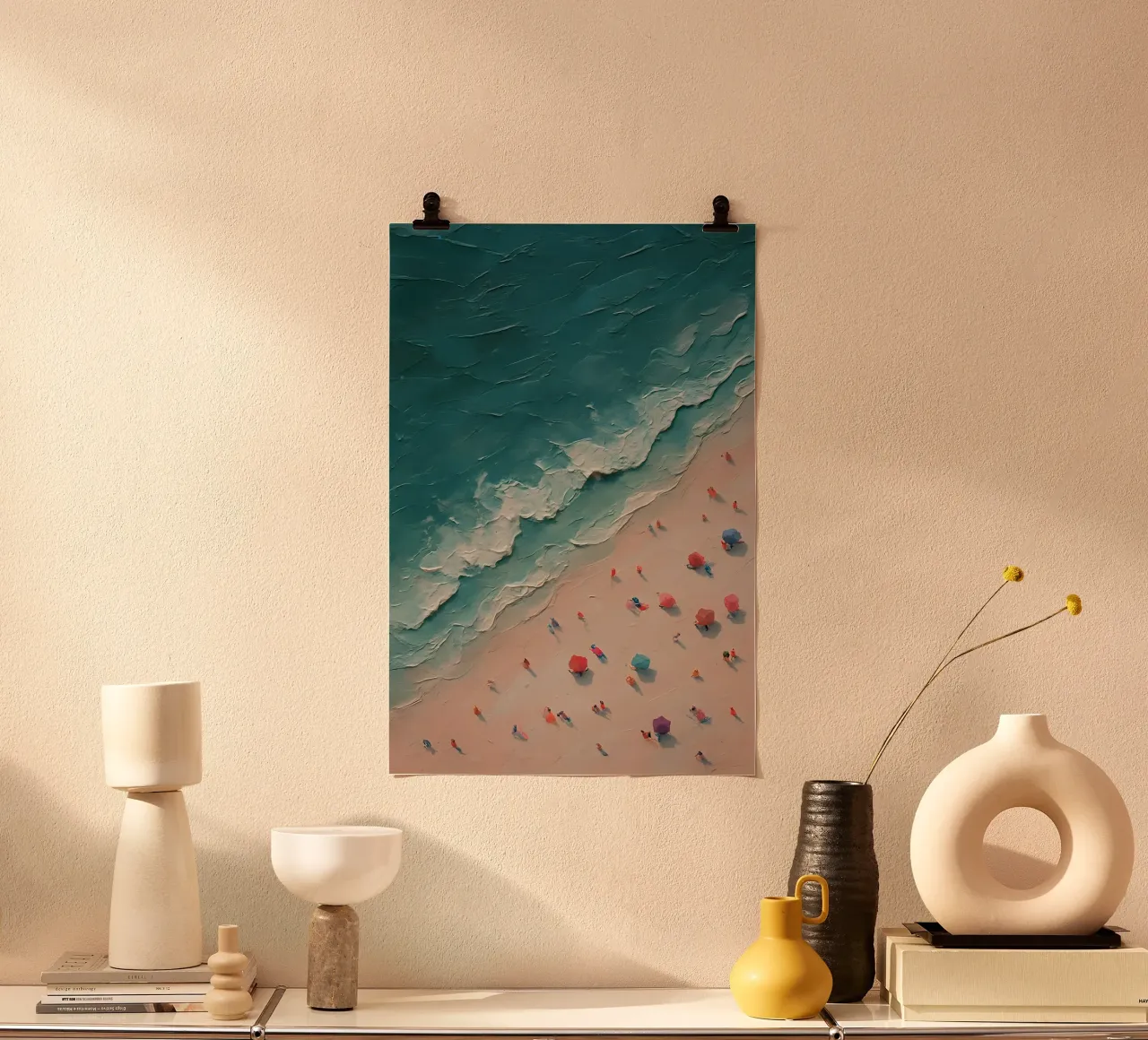 Pastel Beachscape with Umbrella Array poster da Tide & Texture