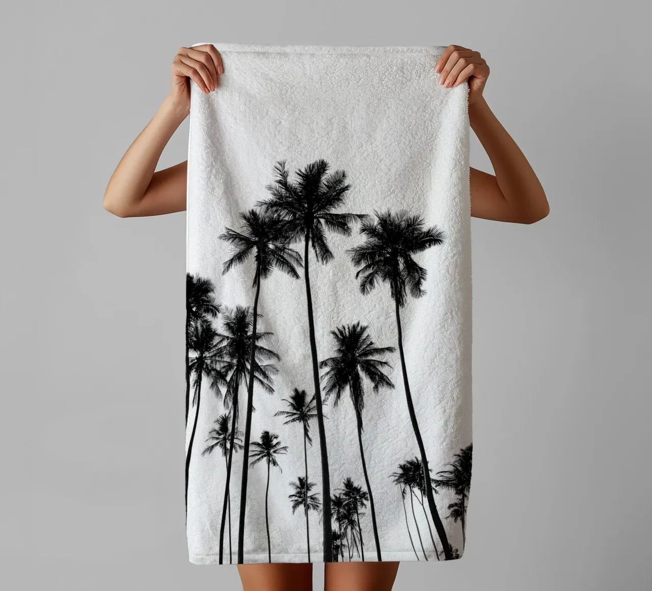 Minimal Palm Trees - Monochrome Coastal Wall Art Poster asciugamano da bagno da Vela Luna