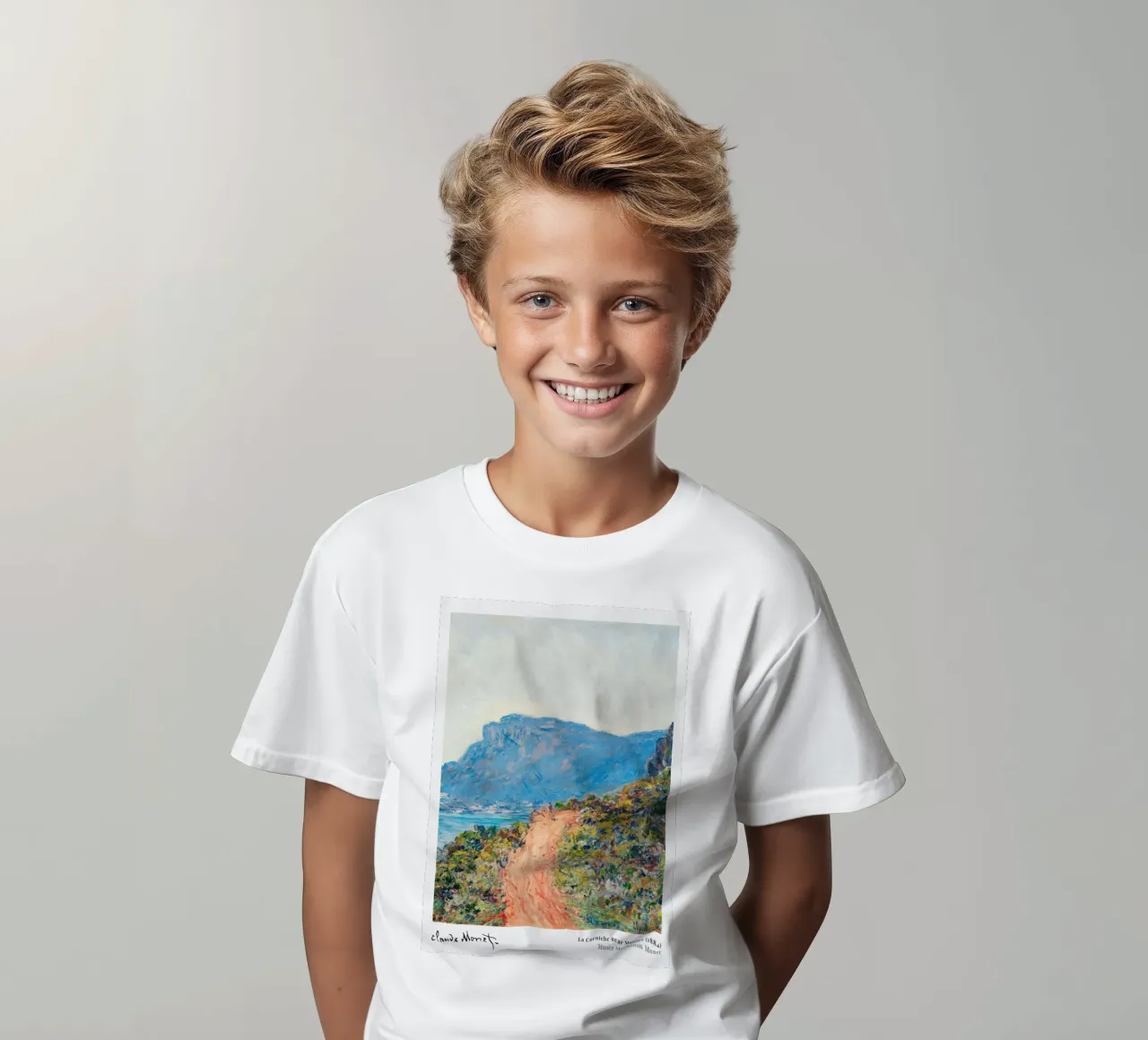 Monet La Corniche near Monaco 1884 t-shirt bambini da Jam Poster