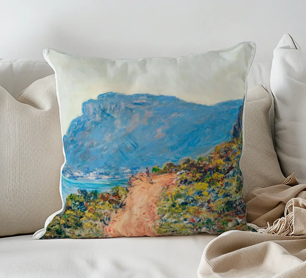 Monet La Corniche near Monaco 1884 cuscino da Jam Poster