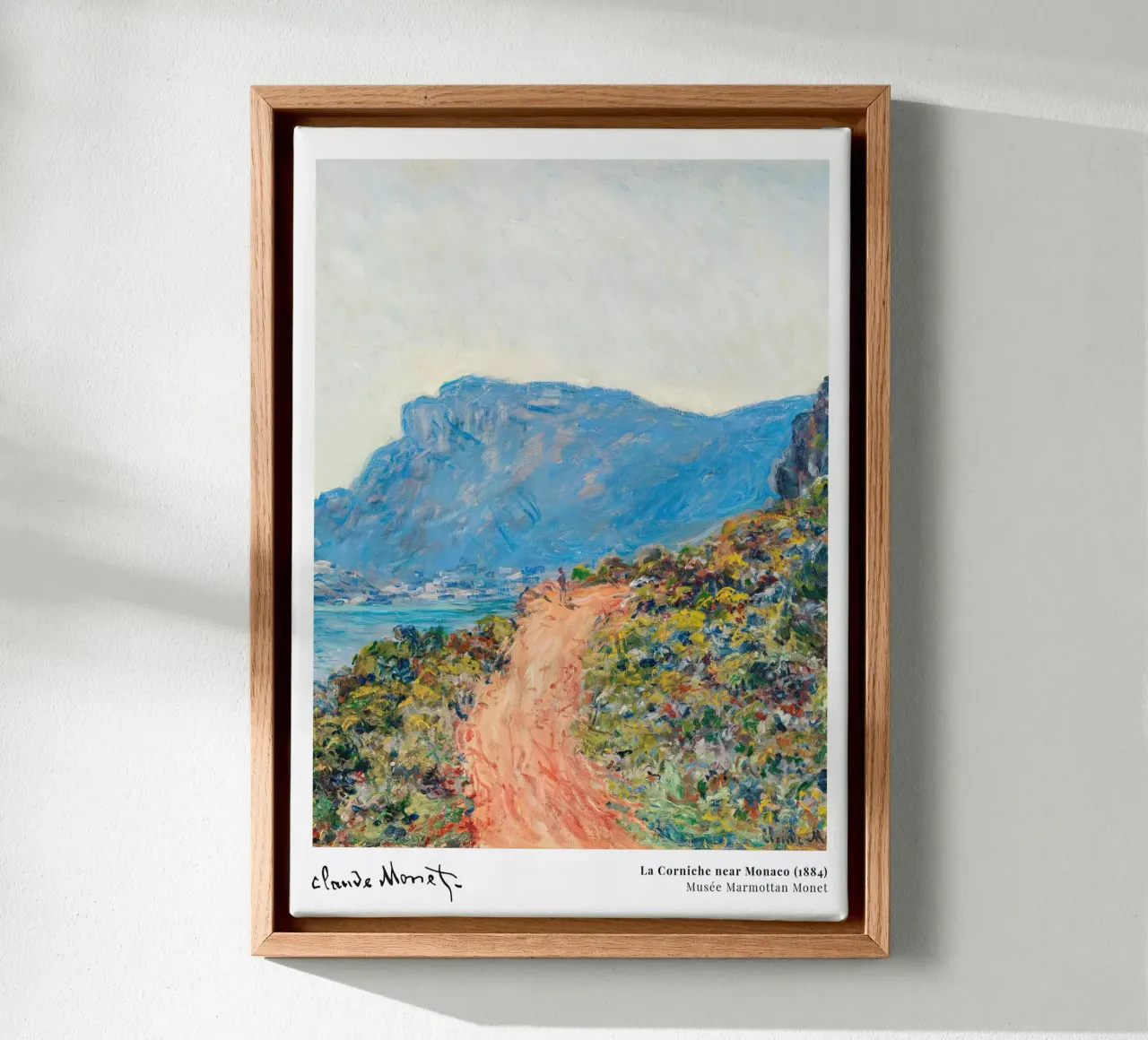 Monet La Corniche near Monaco 1884 tela con Cornice a cassetta da Jam Poster