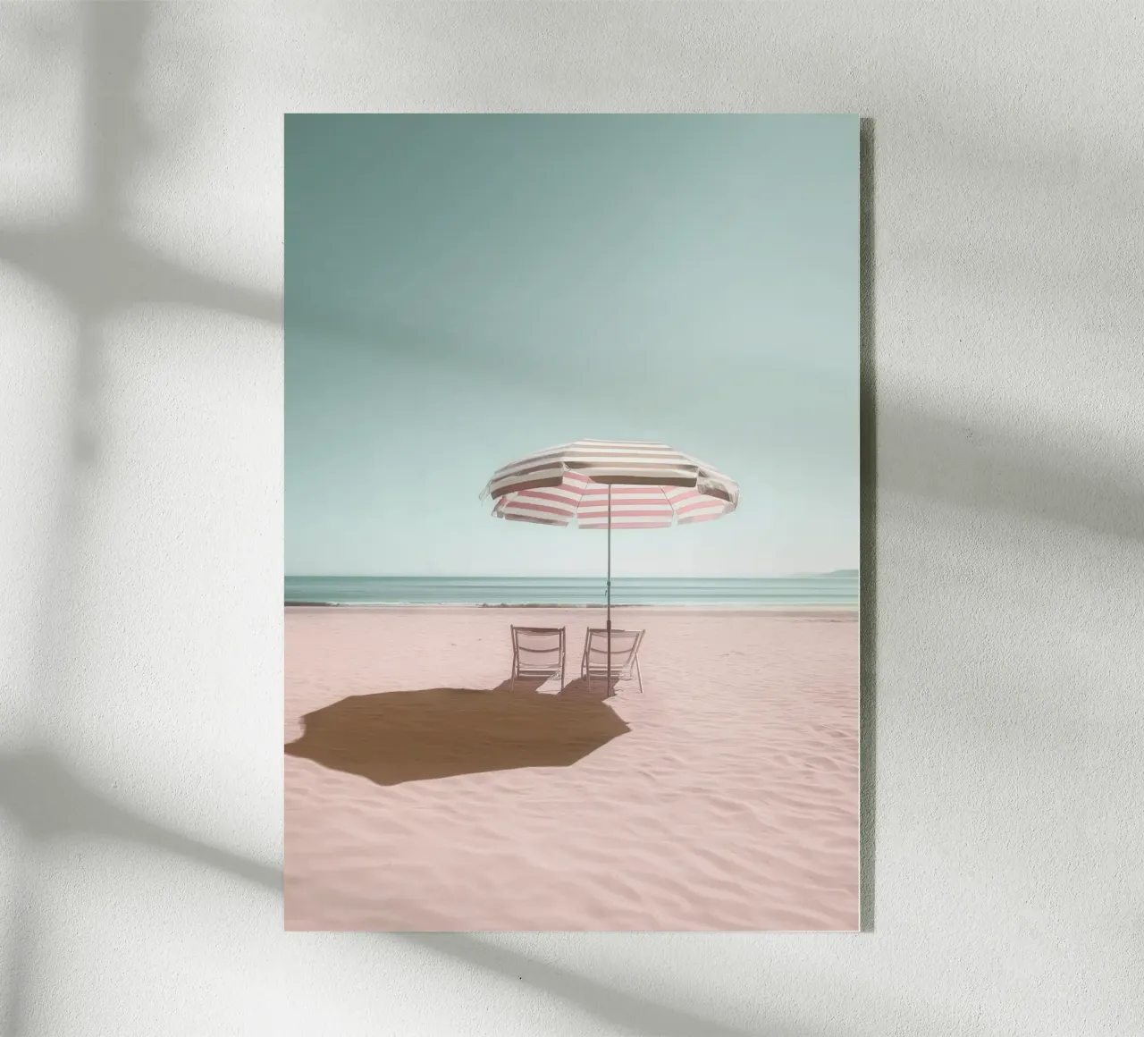 Pastel Beach Scene - Umbrella & Chairs Photo Poster acrylic glass by Vela Luna