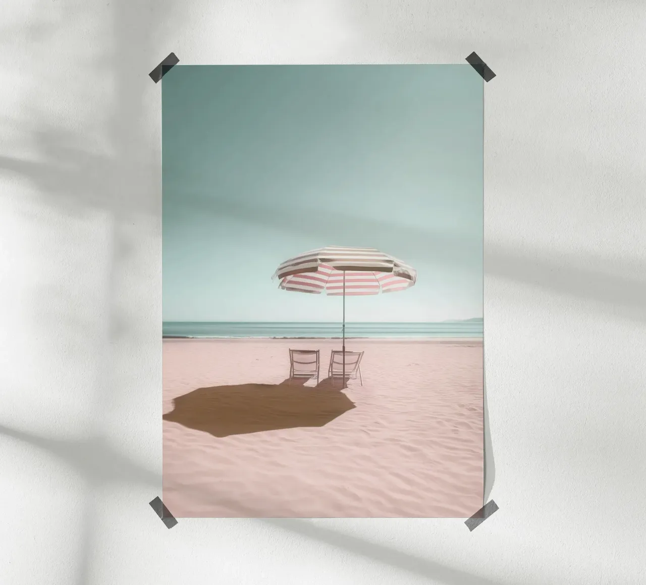 Pastel Beach Scene - Umbrella & Chairs Photo Poster carta hahnemühle da Vela Luna