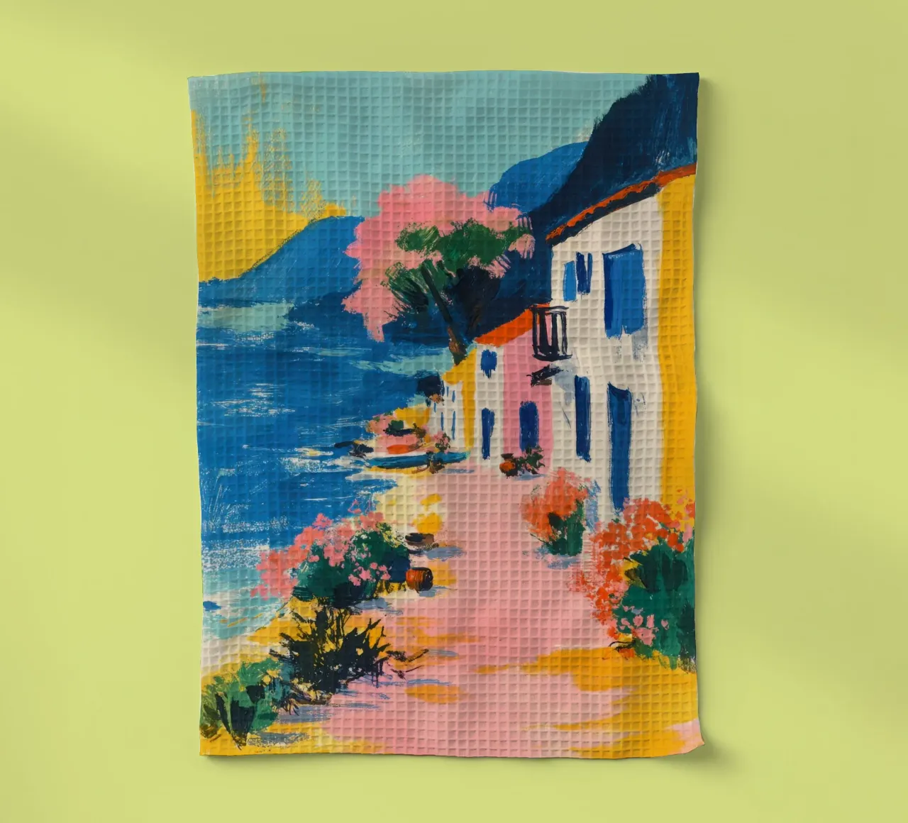 Village côtier coloré de style rétro torchon de ArtByNiki