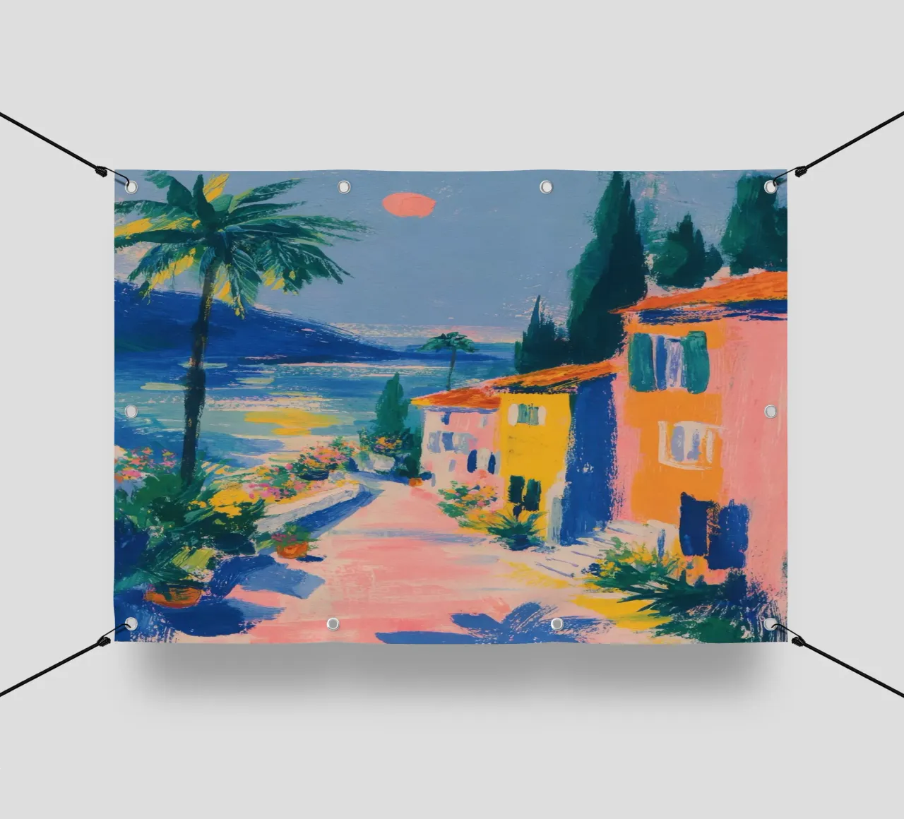 Serata in Riviera in stile gouache telo in pvc da ArtByNiki