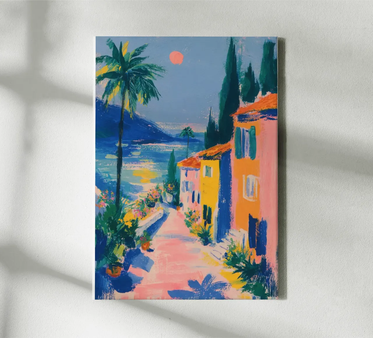 Evening on the Riviera in gouache style canvas by ArtByNiki