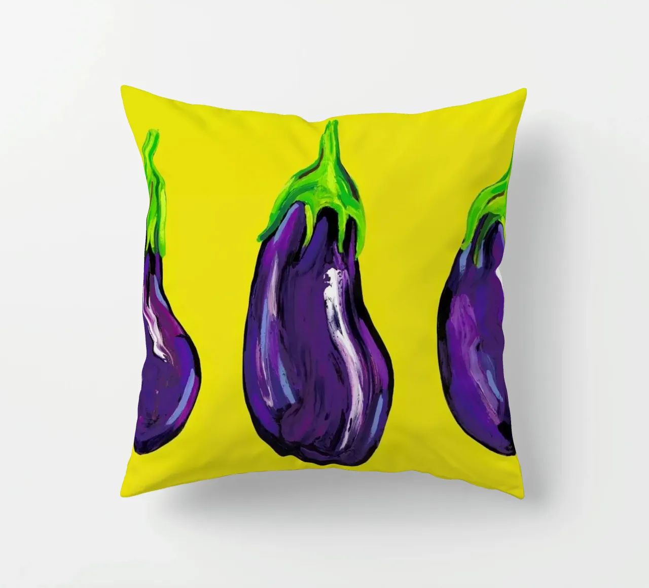 Aubergines On Yellow cuscino da Alice Straker