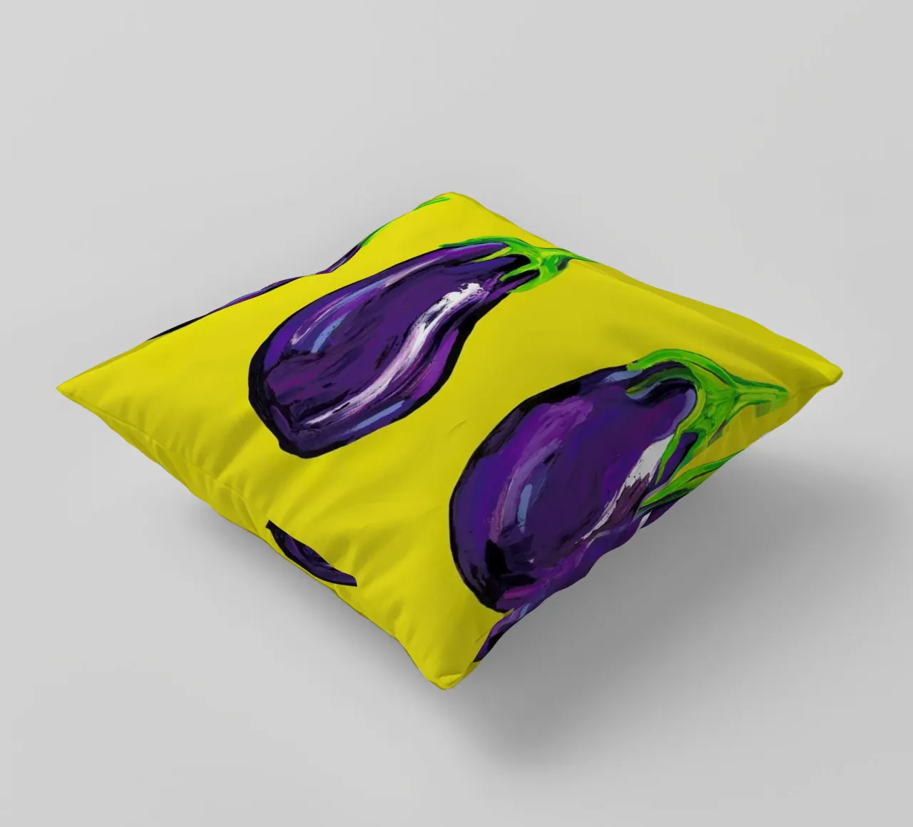 Aubergines On Yellow cuscino da Alice Straker