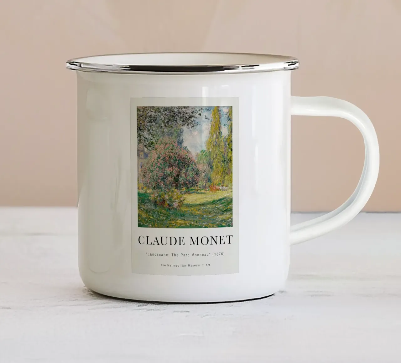 Monet Landschap Het Parc Monceau 1876 emaille mok van Jam Poster
