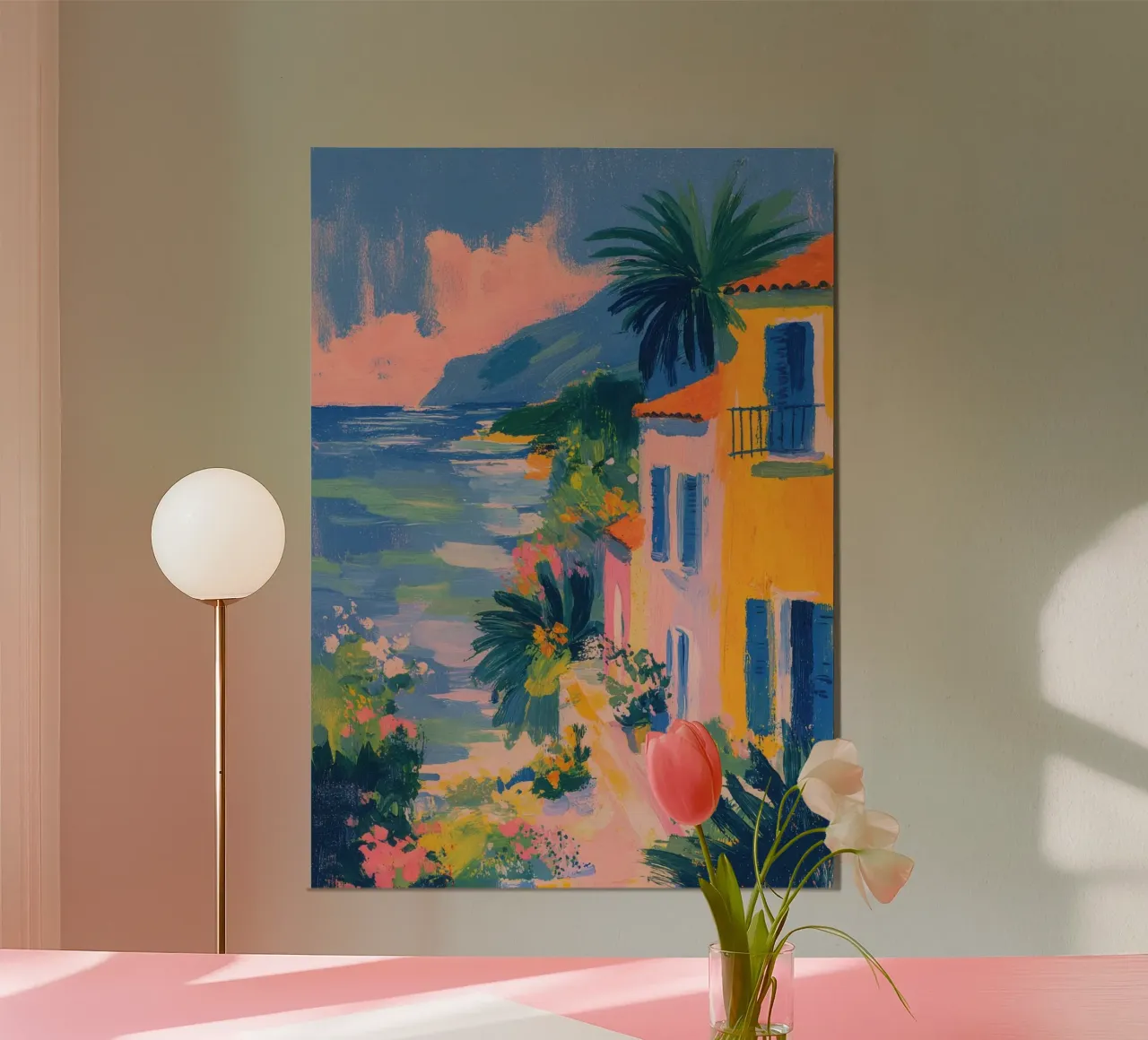 Riviera romantica in stile gouache retrò pannello forex da ArtByNiki