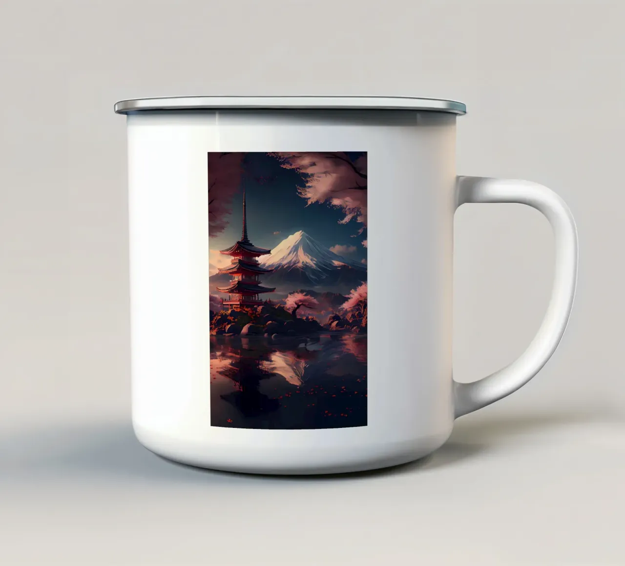ciliegi in fiore della montagna della pagoda tazza in smalto da MountainShop