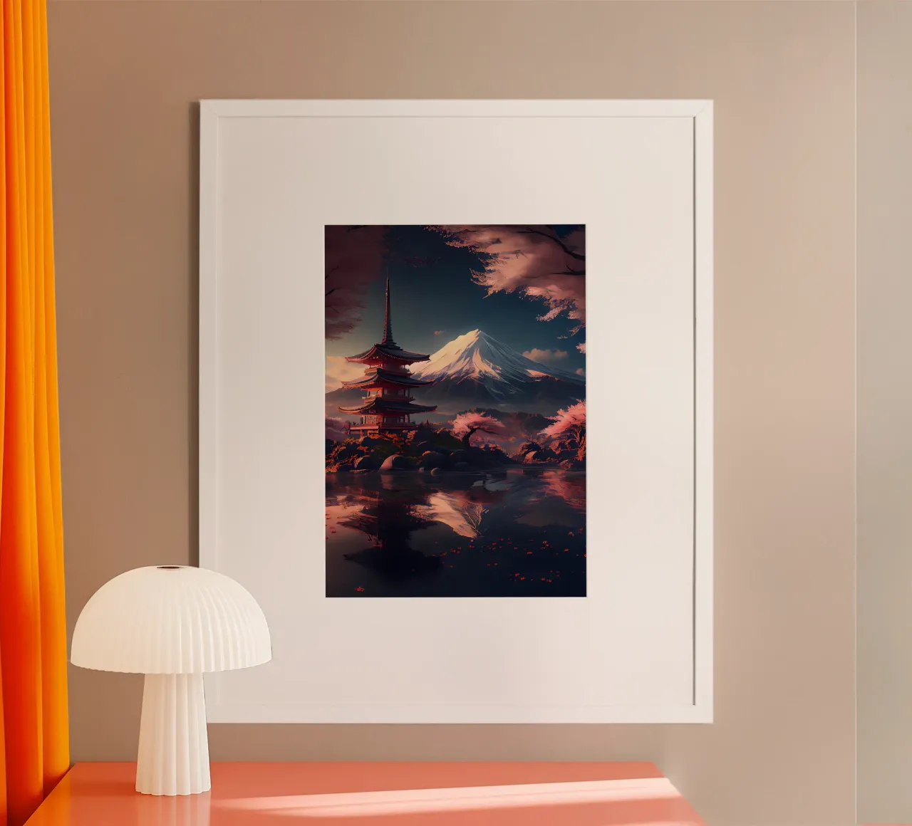 ciliegi in fiore della montagna della pagoda poster con telaio in plastica da MountainShop