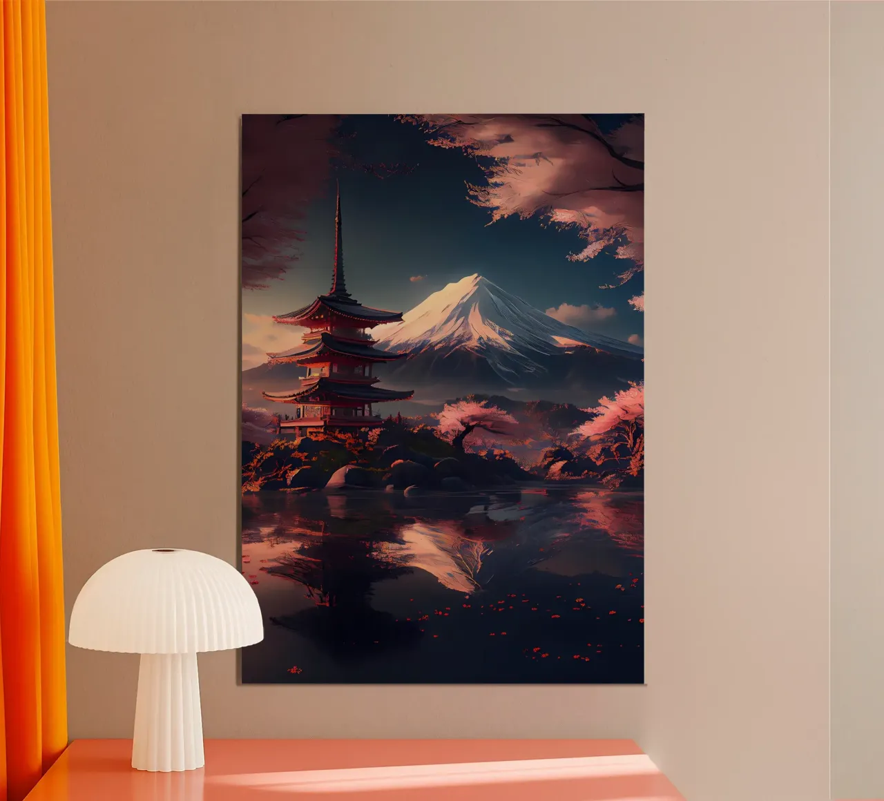 ciliegi in fiore della montagna della pagoda poster con telaio in plastica da MountainShop