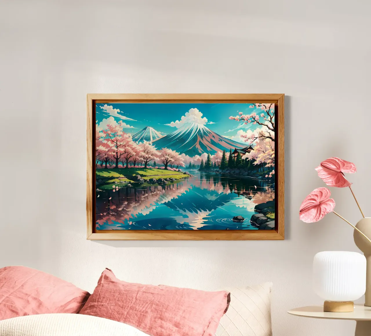 montagna ciliegio in fiore fiume alluminio dibond da MountainShop