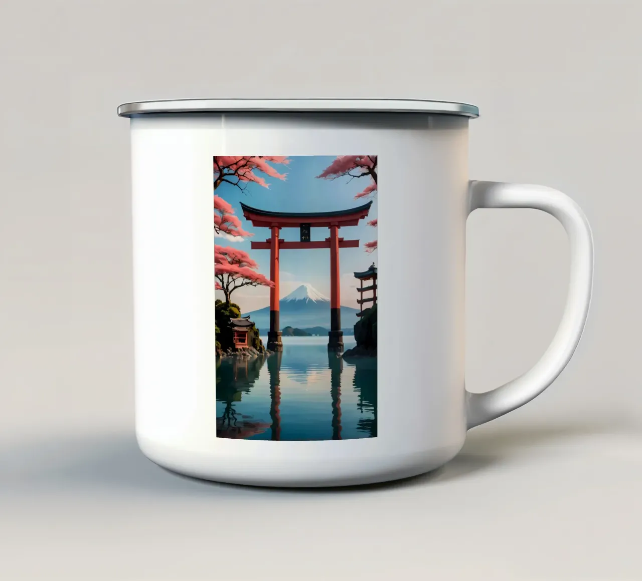 porta torii fiori di ciliegio tazza in smalto da MountainShop