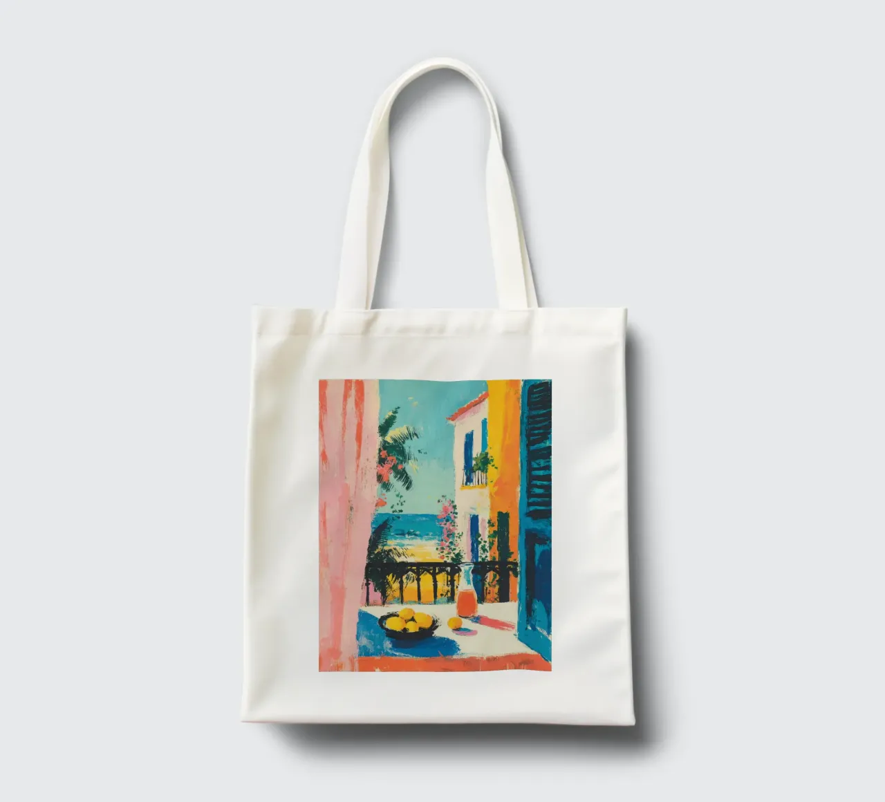 Balcone della Riviera in stile gouache di Matisse borsa in juta da ArtByNiki