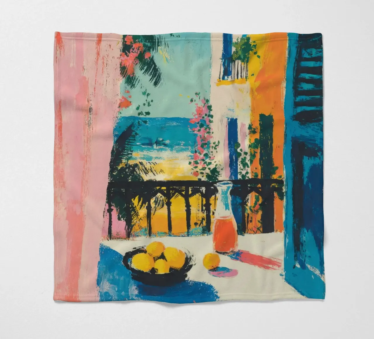 Balcone della Riviera in stile gouache di Matisse coperta in pile da ArtByNiki
