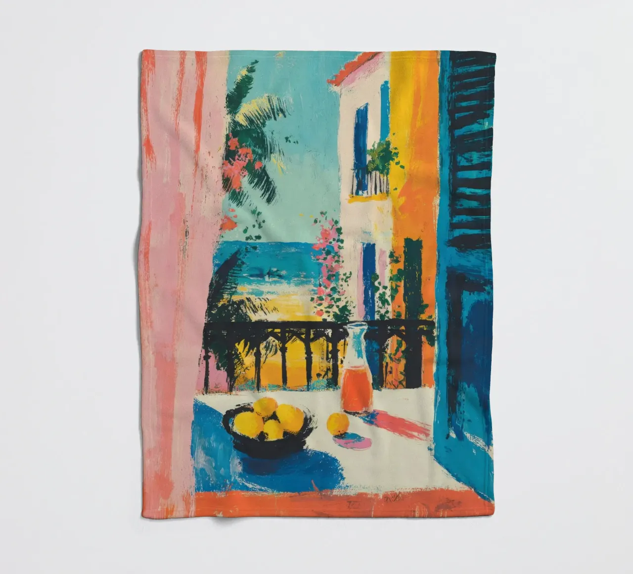 Balcone della Riviera in stile gouache di Matisse coperta in pile da ArtByNiki