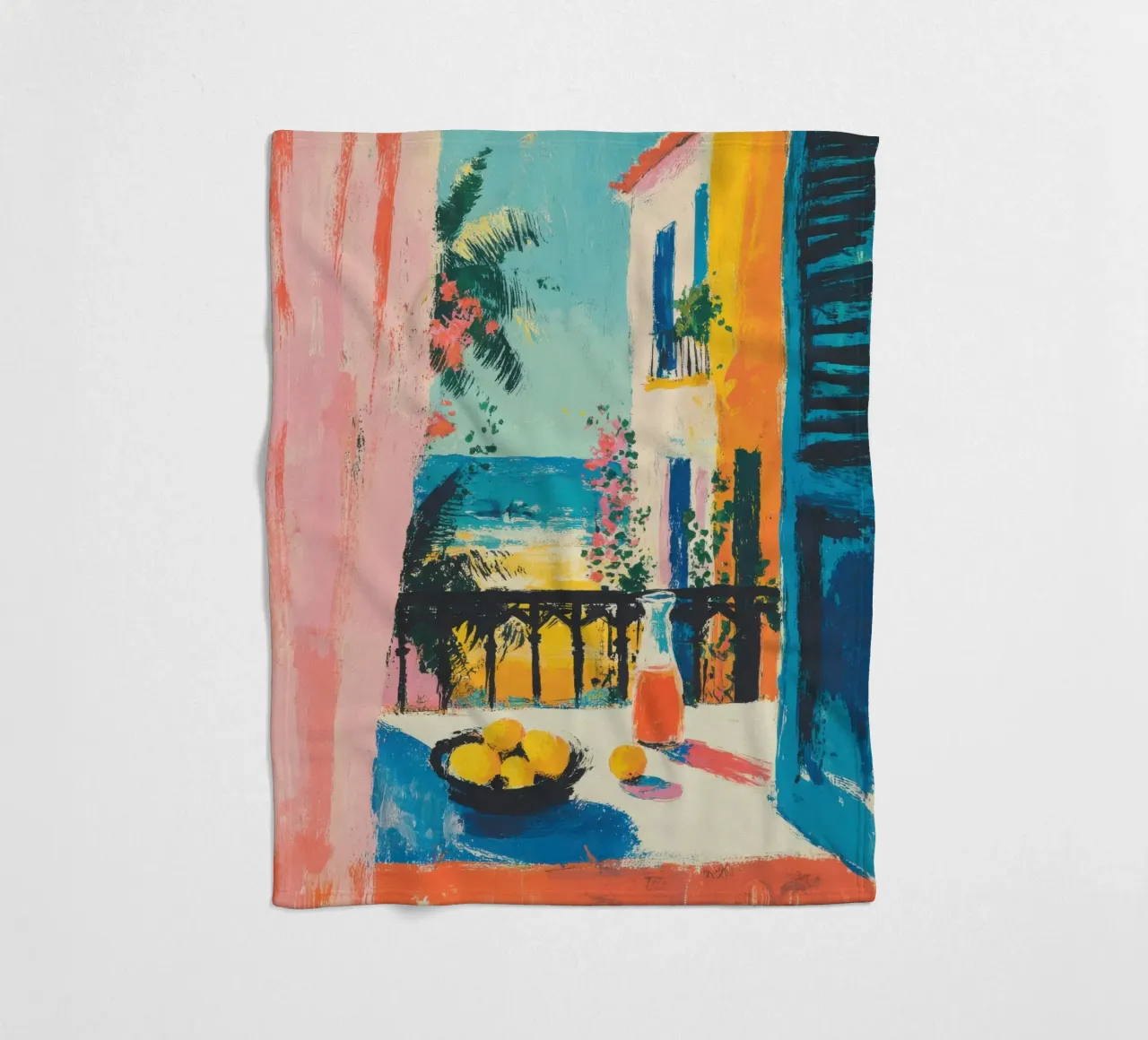 Balcone della Riviera in stile gouache di Matisse coperta in pile da ArtByNiki