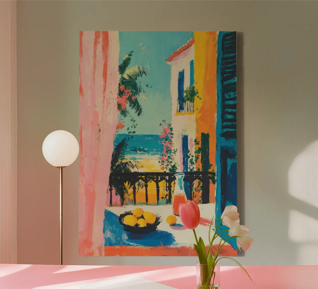 Balcone della Riviera in stile gouache di Matisse tela con Cornice a cassetta da ArtByNiki