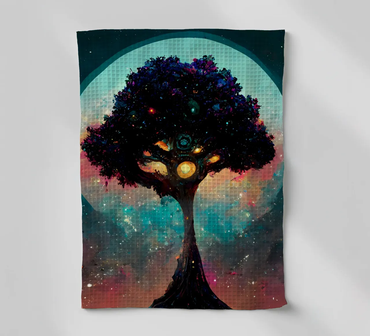 cosmic tree galaxy tea towel by Jennifer R Spyhalski
