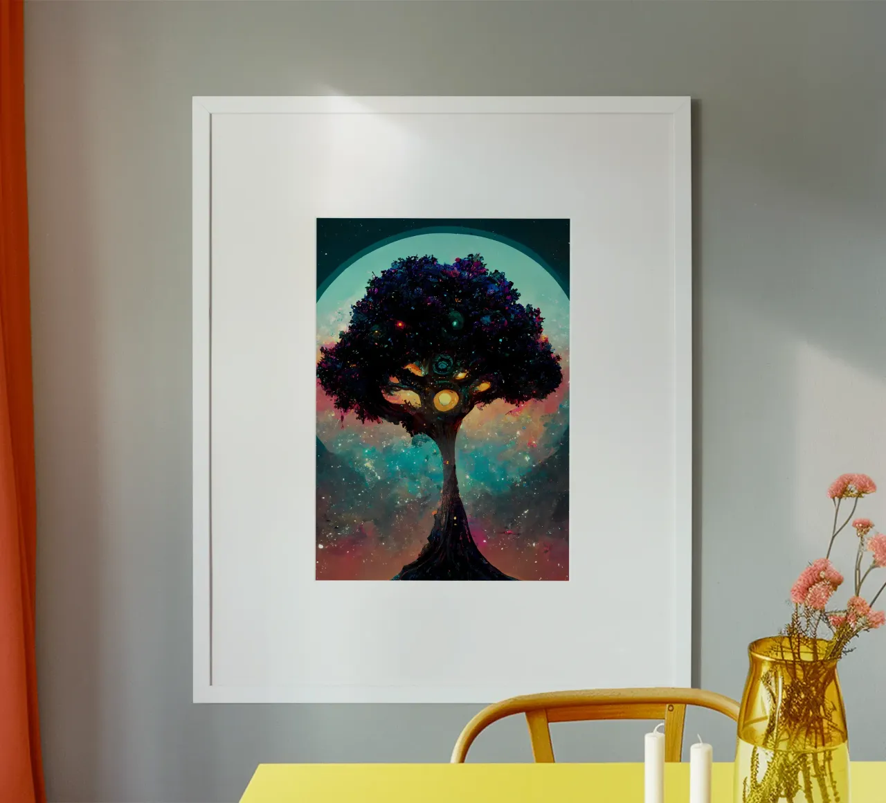 galassia dell'albero cosmico poster con telaio in alluminio da Jennifer R Spyhalski