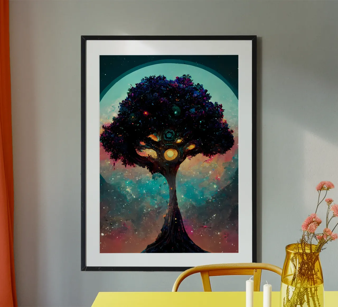 galassia dell'albero cosmico poster con telaio in alluminio da Jennifer R Spyhalski
