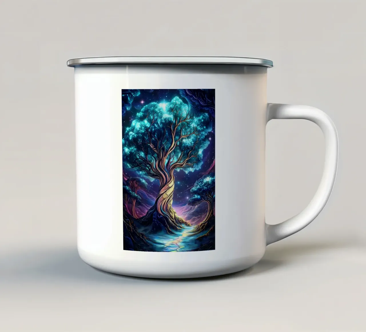 albero che brilla di notte tazza in smalto da Jennifer R Spyhalski