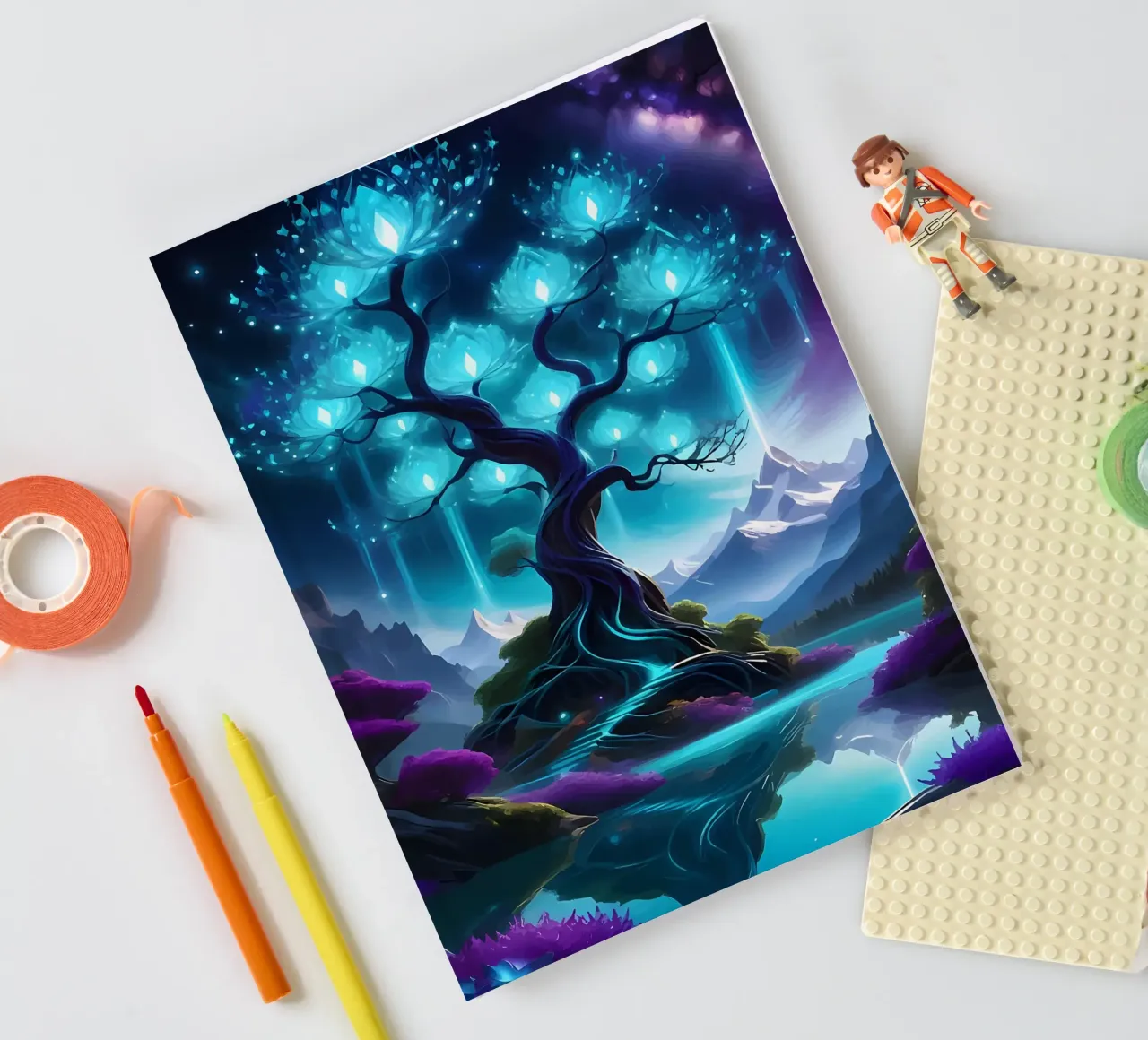 fantasy tree glowing flowers notebook by Jennifer R Spyhalski