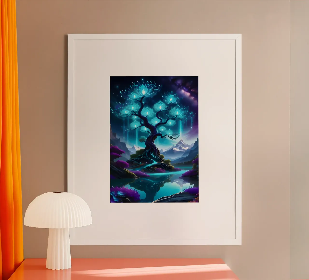albero fantasia fiori luminosi poster con telaio in legno da Jennifer R Spyhalski